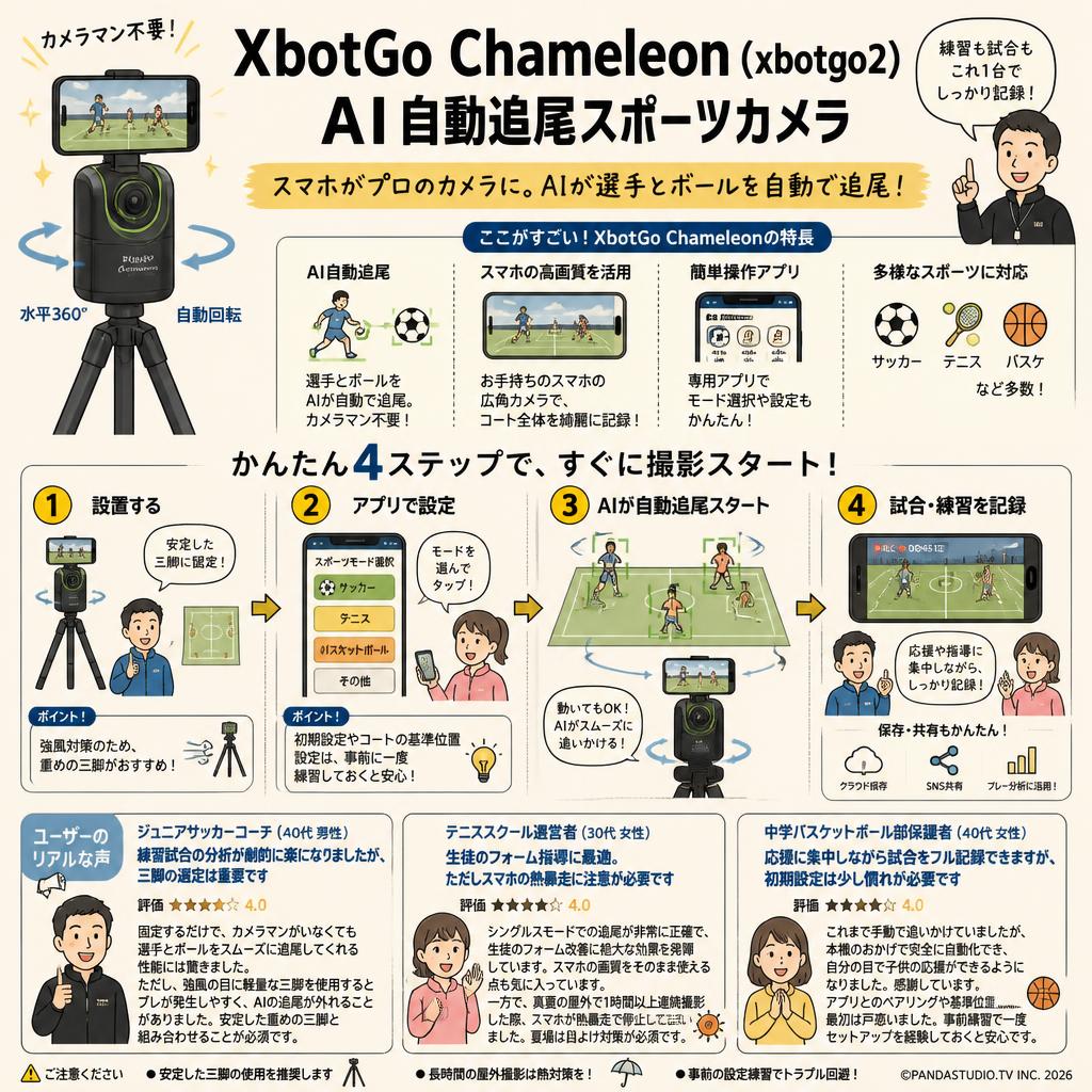 XbotGo Chameleon AI自動追尾スポーツカメラ グラファイトグレー インターネット上のお客様の声（評判）