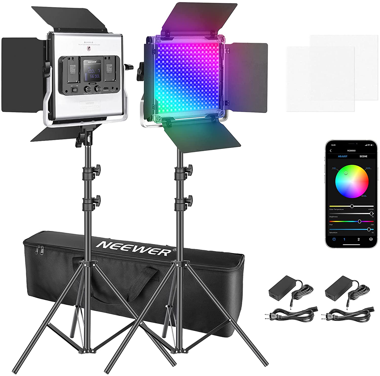 660 RGB LEDビデオライトスタジオ撮影用ライト2本キット（バッテリ付 