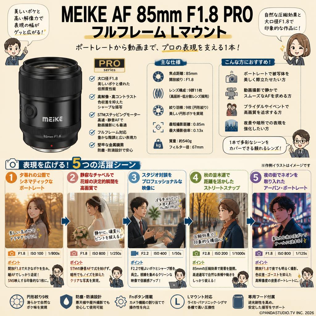 Meike AF 85mm F1.8 PROフルフレーム Lマウント 用途