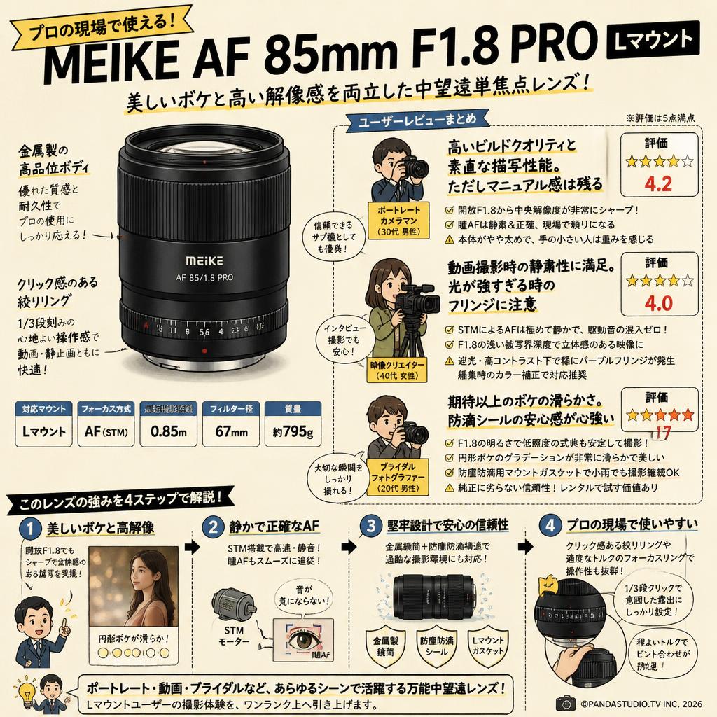 Meike AF 85mm F1.8 PROフルフレーム Lマウント インターネット上のお客様の声（評判）