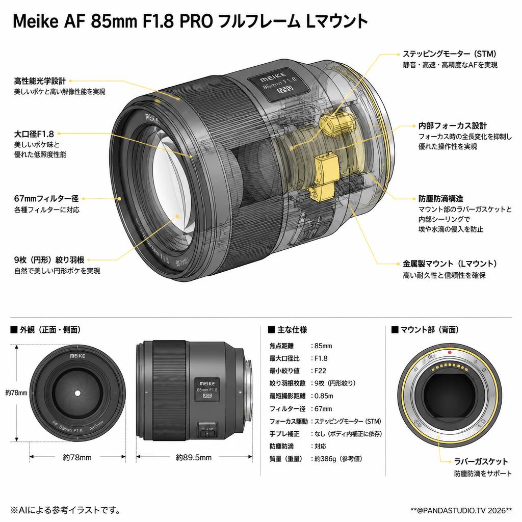 Meike AF 85mm F1.8 PROフルフレーム Lマウント スペック
