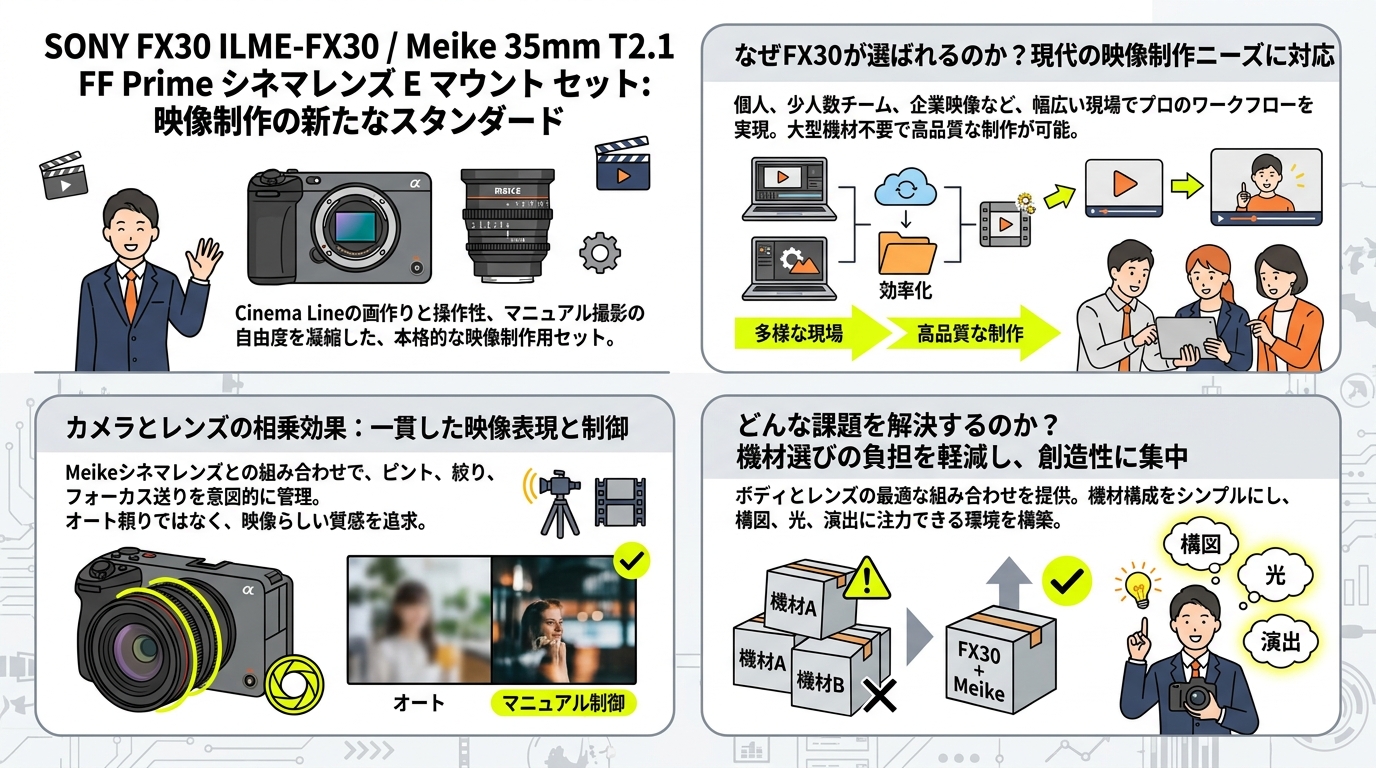 SONY FX30  ILME-FX30 / Meike 35mm T2.1 FF Prime シネマレンズ Eマウント セット 概要