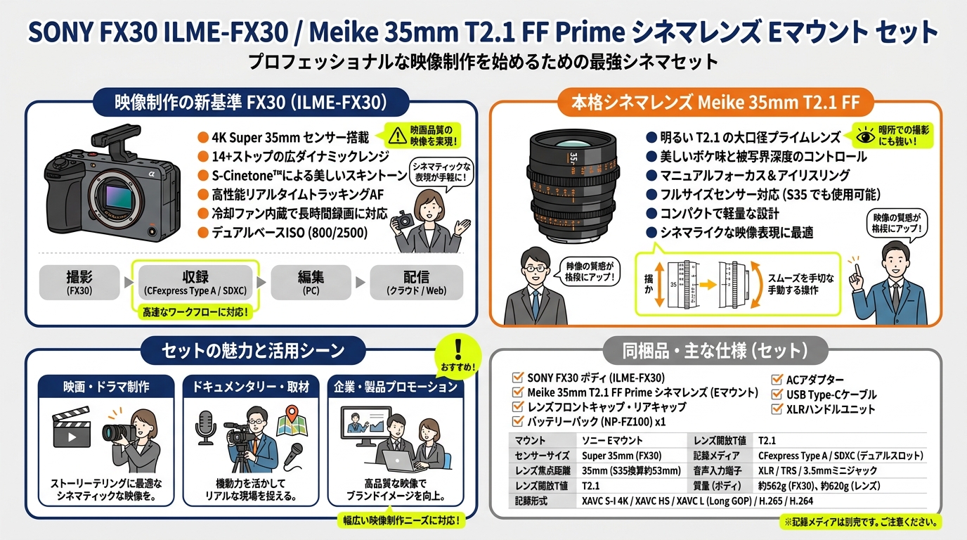 SONY FX30  ILME-FX30 / Meike 35mm T2.1 FF Prime シネマレンズ Eマウント セット 関連商品・競合製品