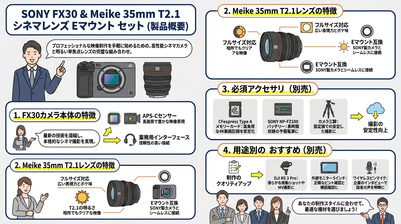 SONY FX30  ILME-FX30 / Meike 35mm T2.1 FF Prime シネマレンズ Eマウント セット 関連機器・周辺機器