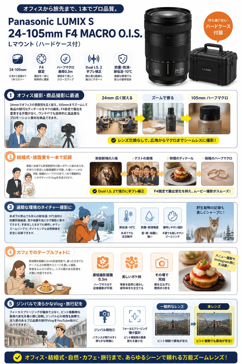 Panasonic LUMIX S 24-105mm F4 MACRO O.I.S. Lマウント (ハードケ－ス付) 用途