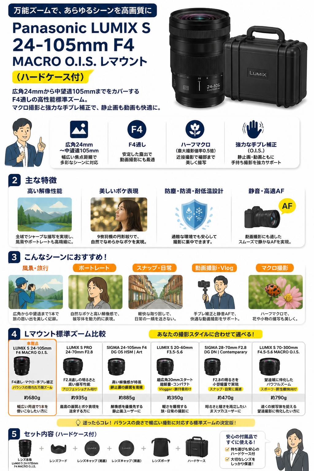 Panasonic LUMIX S 24-105mm F4 MACRO O.I.S. Lマウント (ハードケ－ス付) 関連商品・競合製品