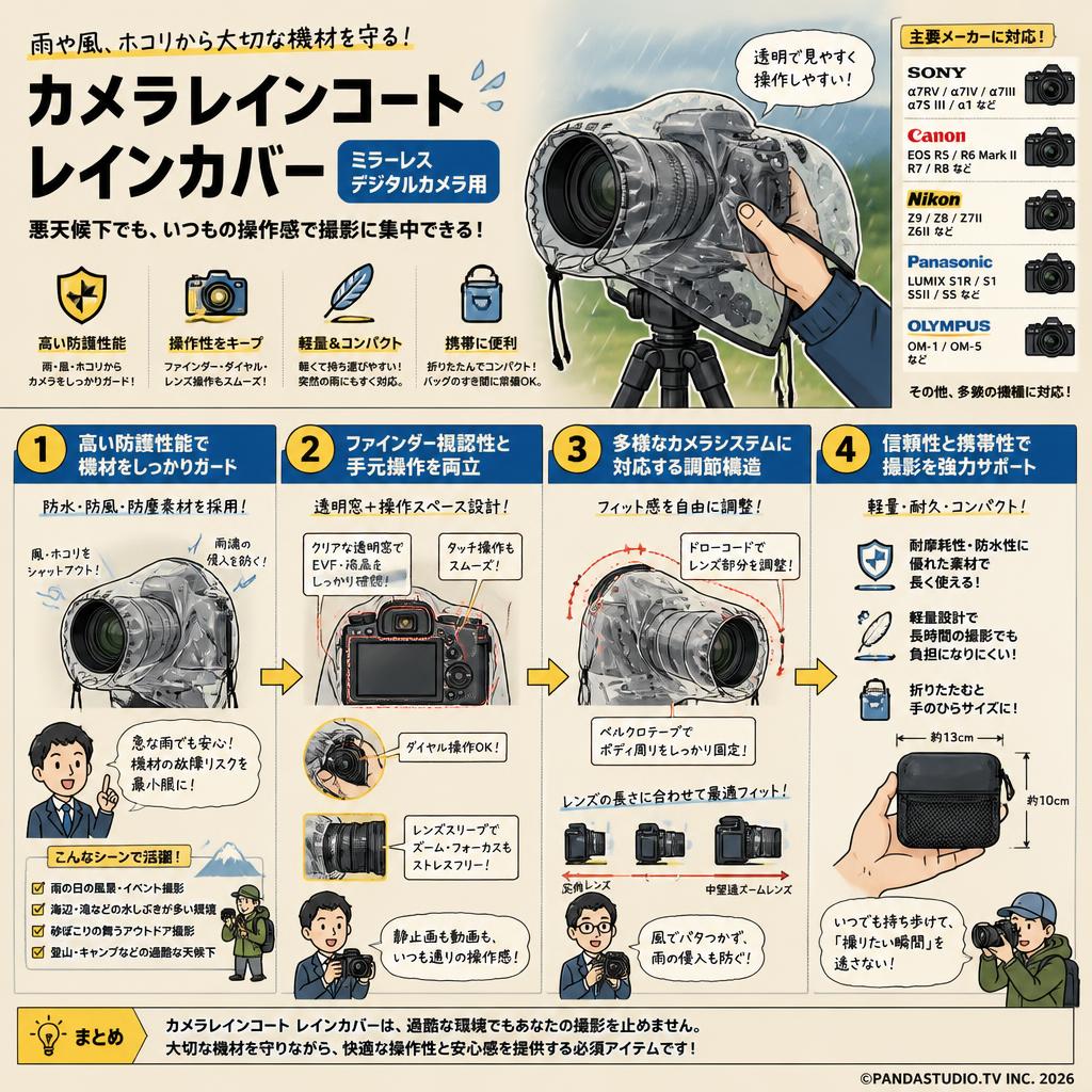 ミラーレス デジタルカメラ 用 カメラレインコート レインカバー（ Sony A7RV キャノン ニコン パナソニック オリンパス など対応 ） 概要