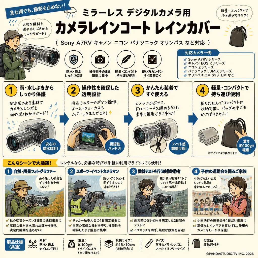 ミラーレス デジタルカメラ 用 カメラレインコート レインカバー（ Sony A7RV キャノン ニコン パナソニック オリンパス など対応 ） おもな対象のお客様