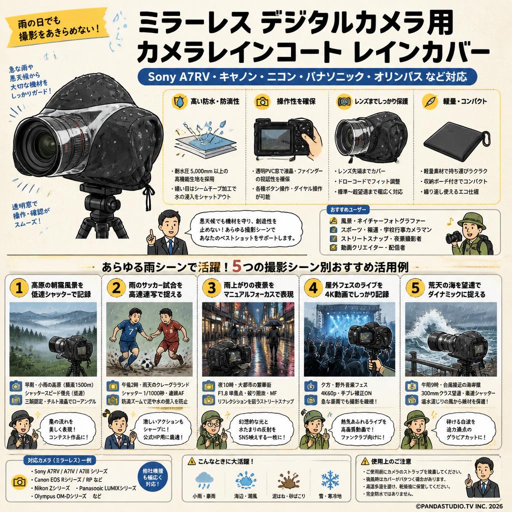 ミラーレス デジタルカメラ 用 カメラレインコート レインカバー（ Sony A7RV キャノン ニコン パナソニック オリンパス など対応 ） 用途