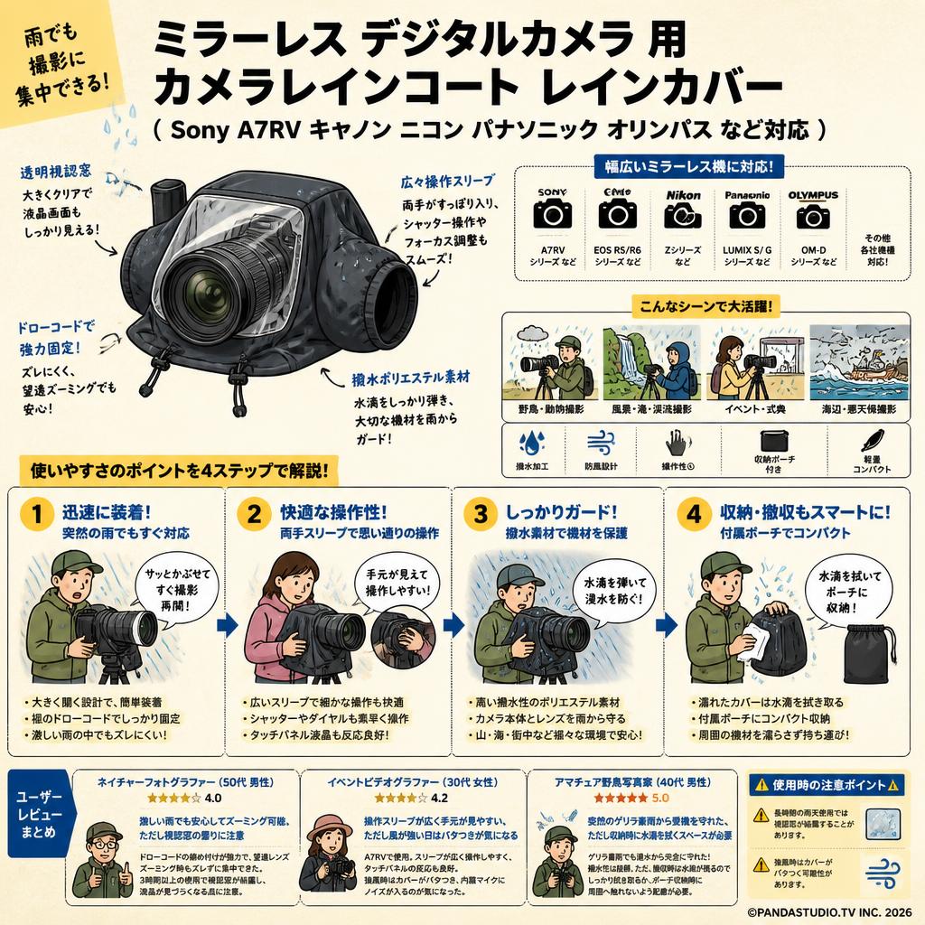 ミラーレス デジタルカメラ 用 カメラレインコート レインカバー（ Sony A7RV キャノン ニコン パナソニック オリンパス など対応 ） インターネット上のお客様の声（評判）