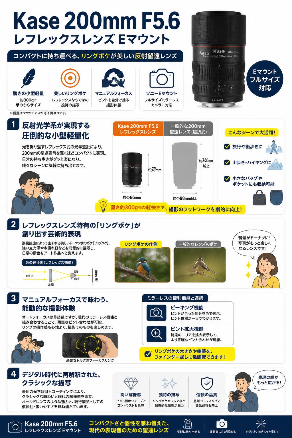 Kase 200mm F5.6 レフレックスレンズ Eマウント 概要