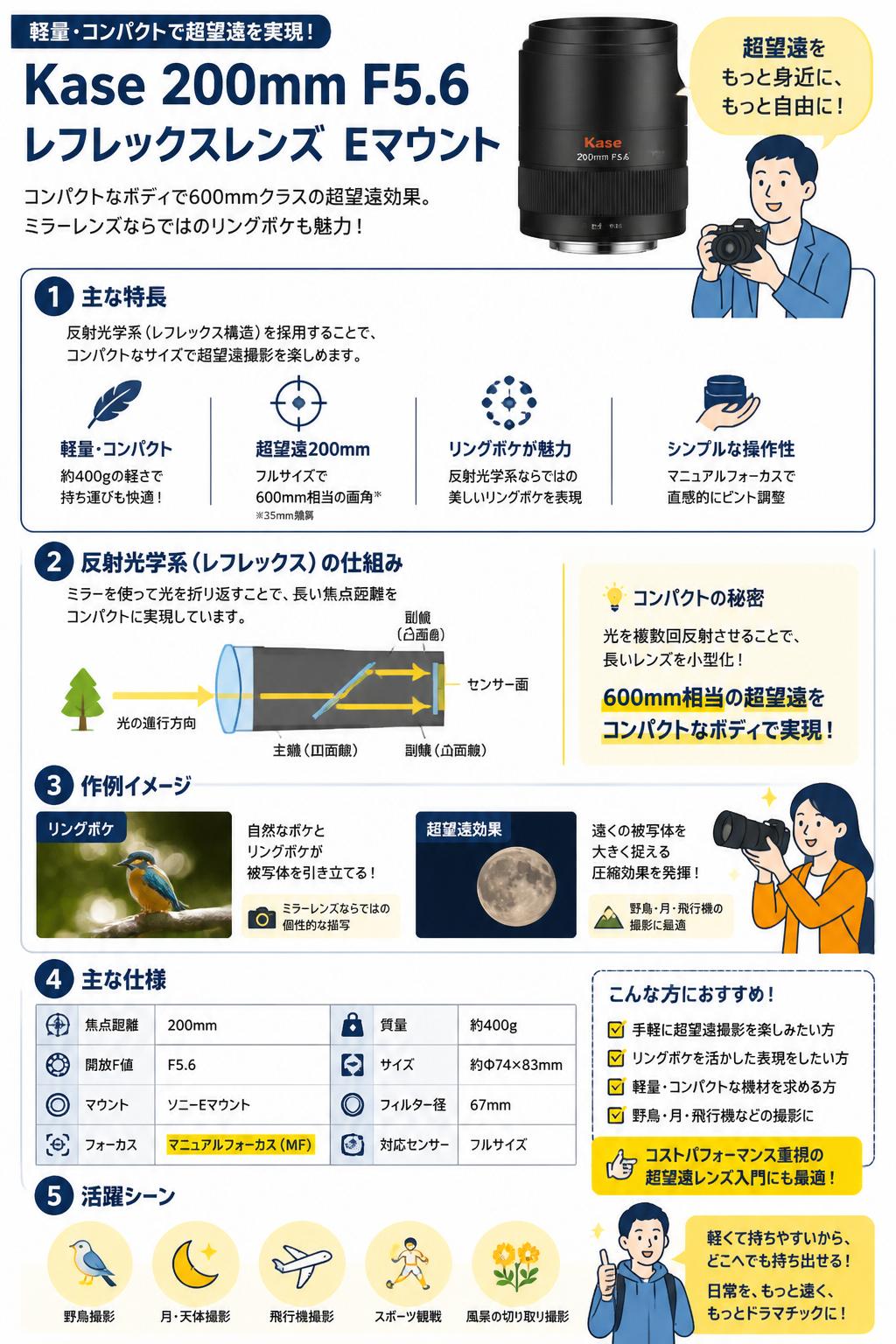 Kase 200mm F5.6 レフレックスレンズ Eマウント 関連商品・競合製品