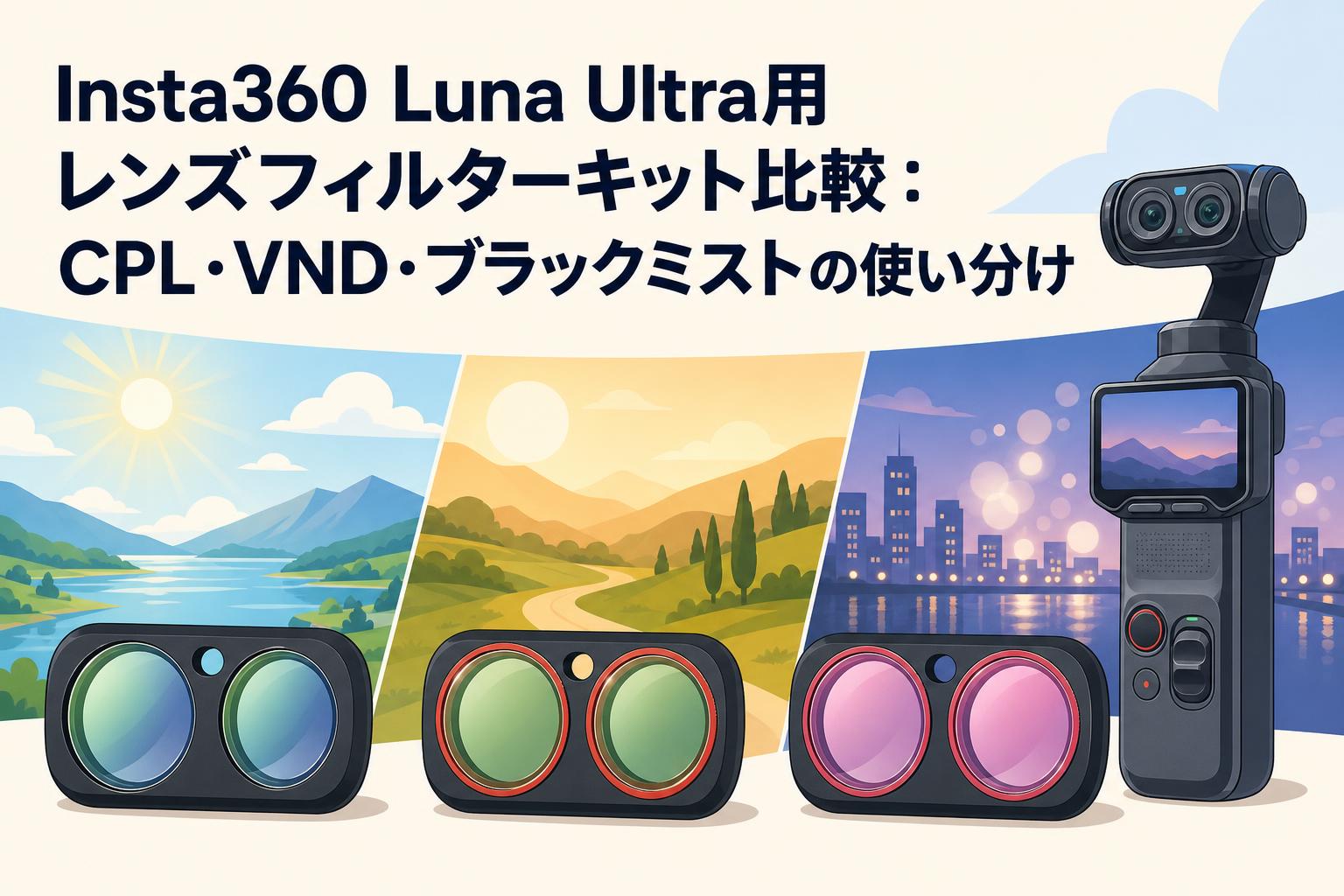 Insta360 Luna Ultra用レンズフィルターキット比較：CPL・VND・ブラックミストの使い分け
