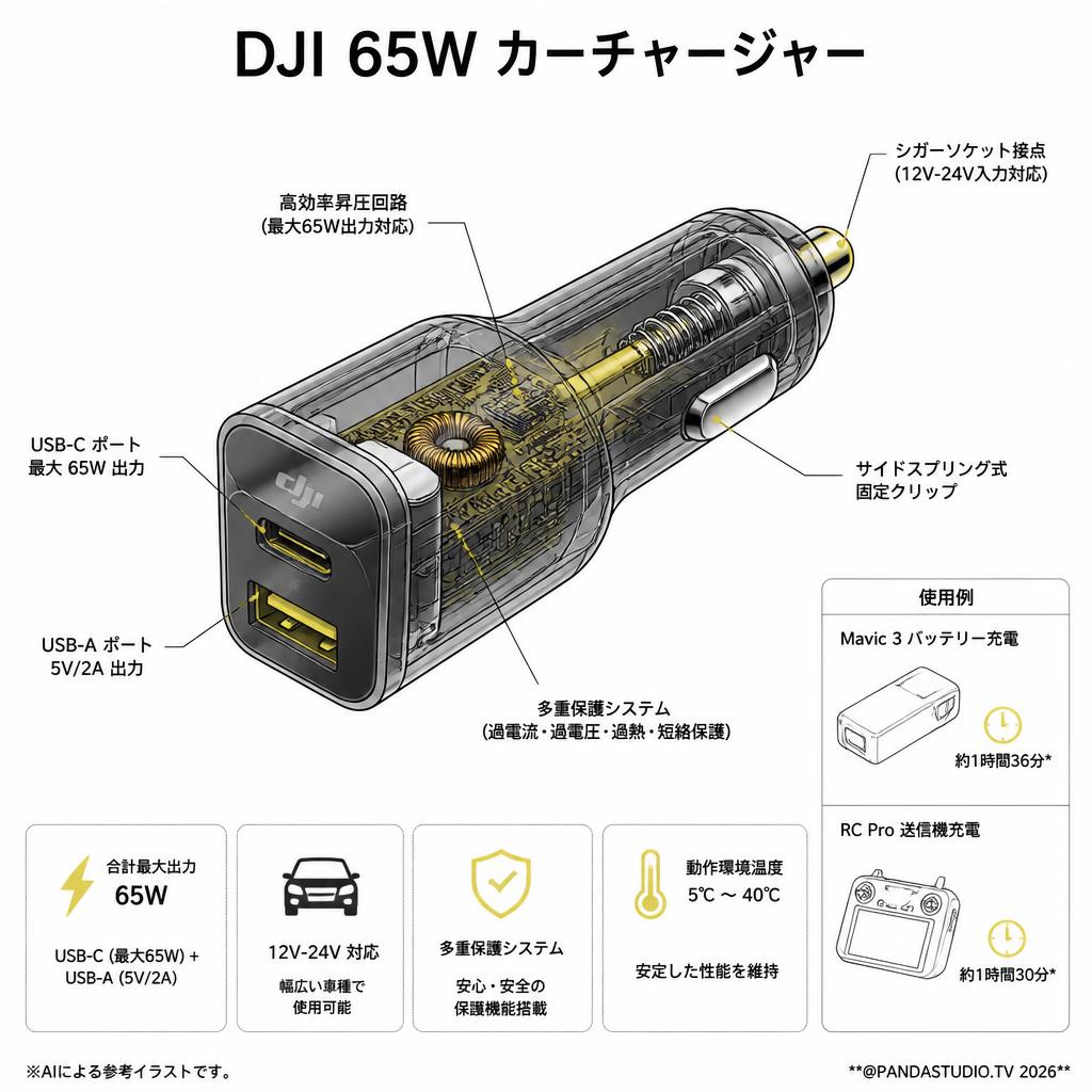 DJI 65W カーチャージャー スペック