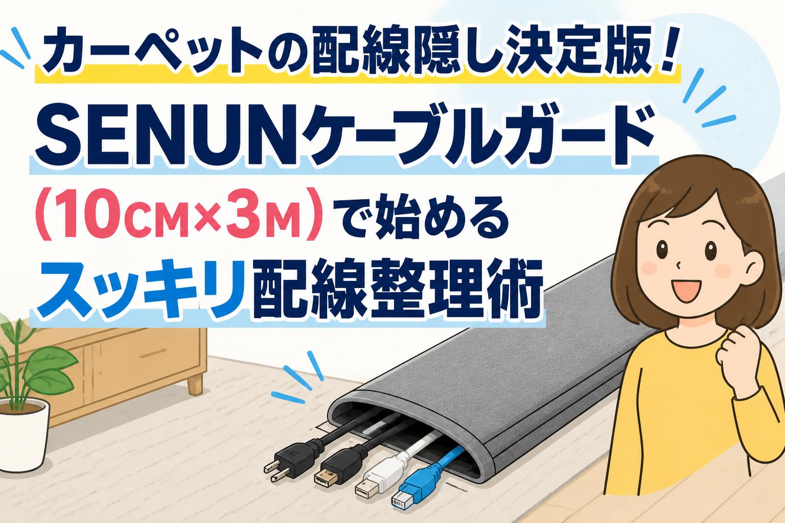 カーペットの配線隠し決定版！SENUNケーブルガード（10CM×3M）で始めるスッキリ配線整理術