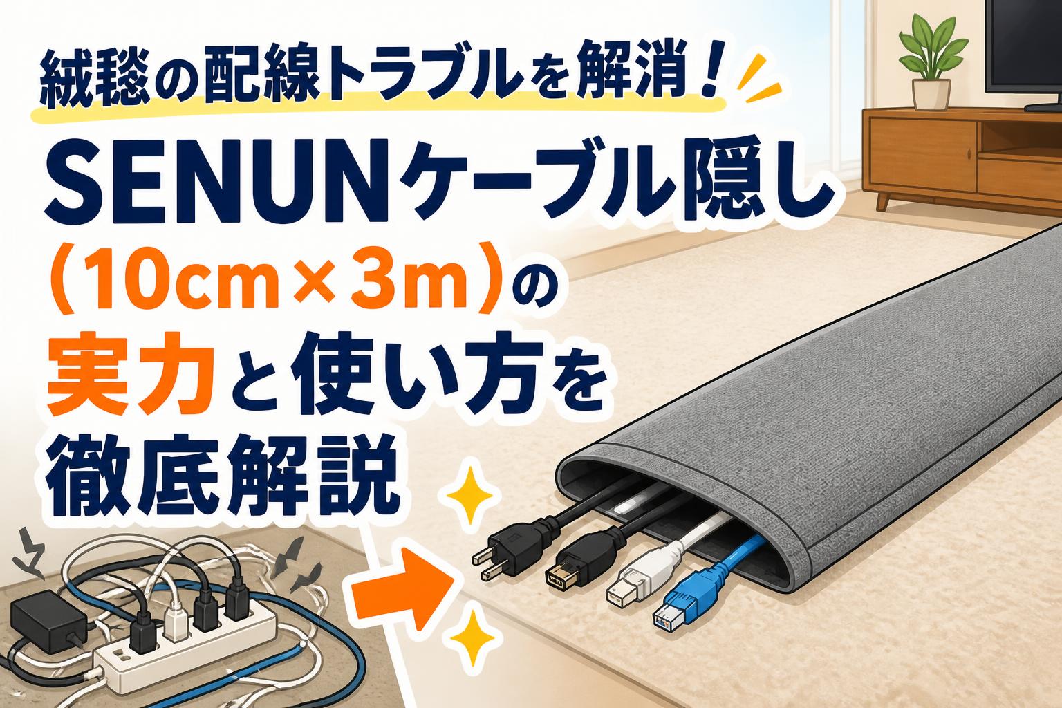 絨毯の配線トラブルを解消！SENUNケーブル隠し（10cm×3m）の実力と使い方を徹底解説