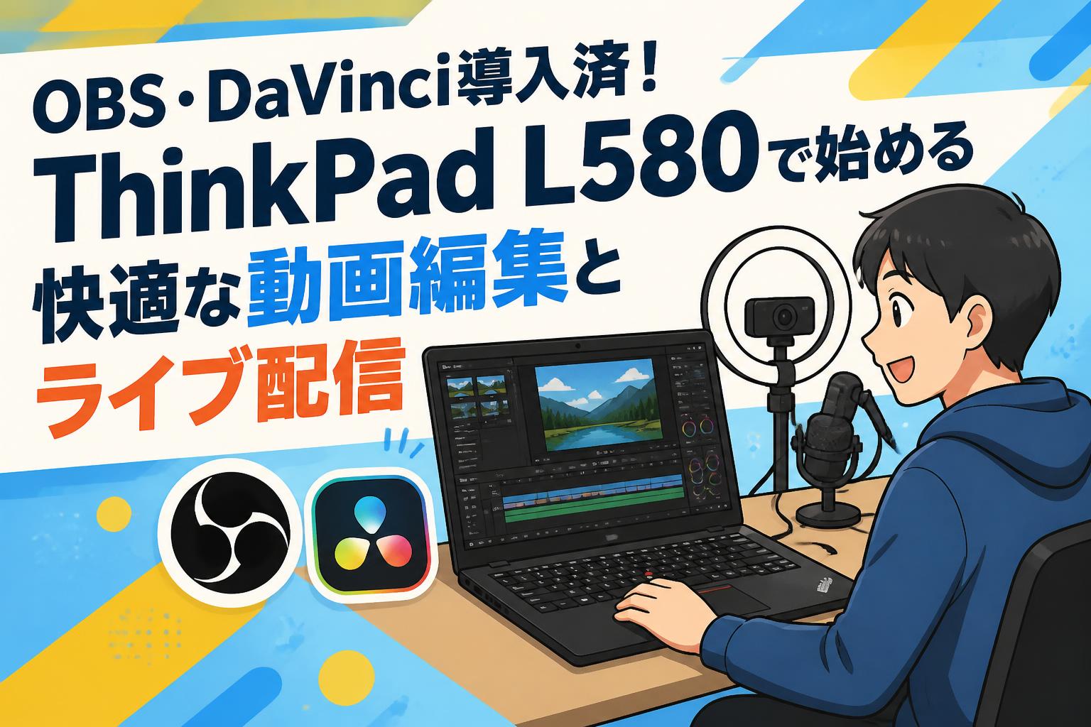 OBS・DaVinci導入済！ThinkPad L580で始める快適な動画編集とライブ配信