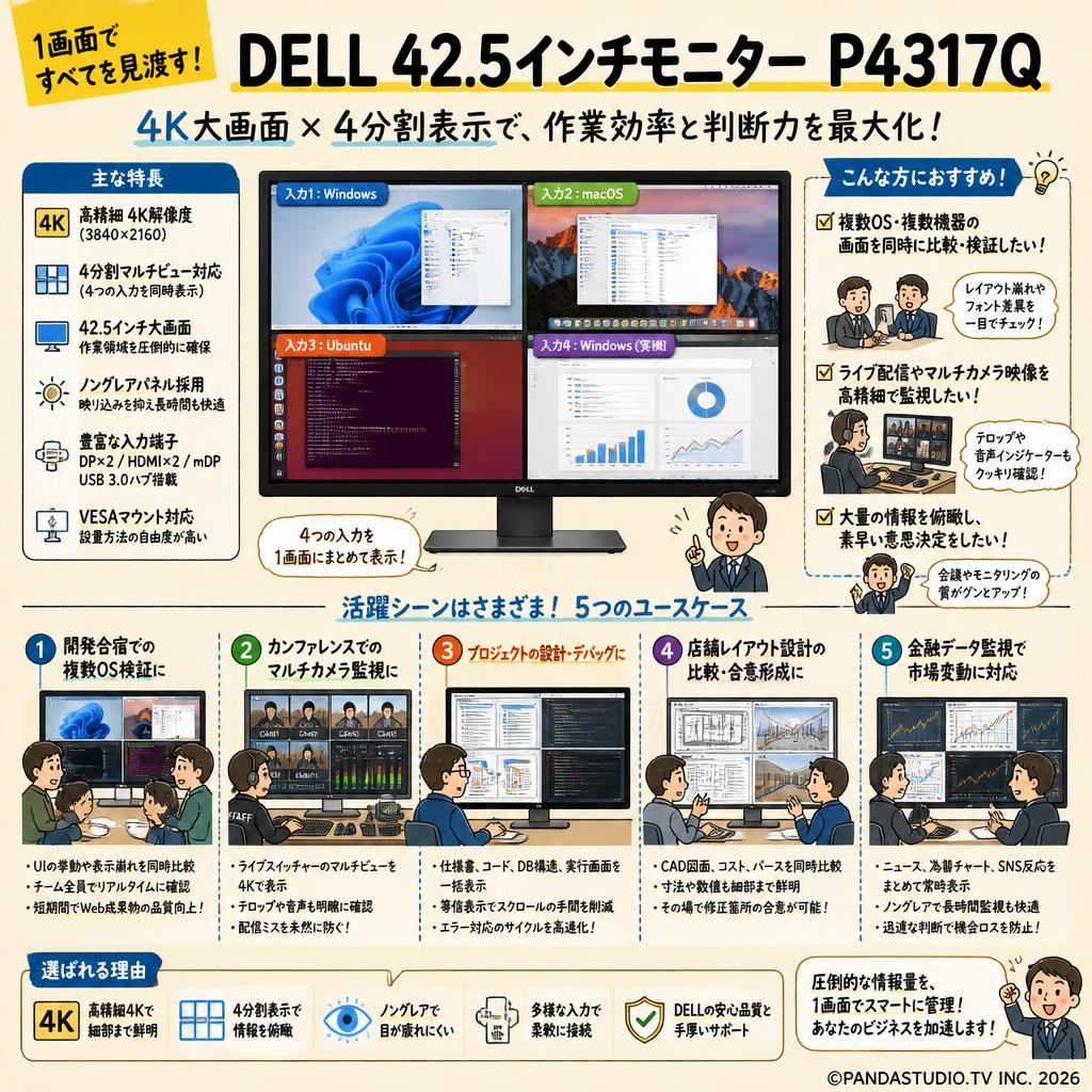 DELL 42.5インチモニター P4317Q 用途