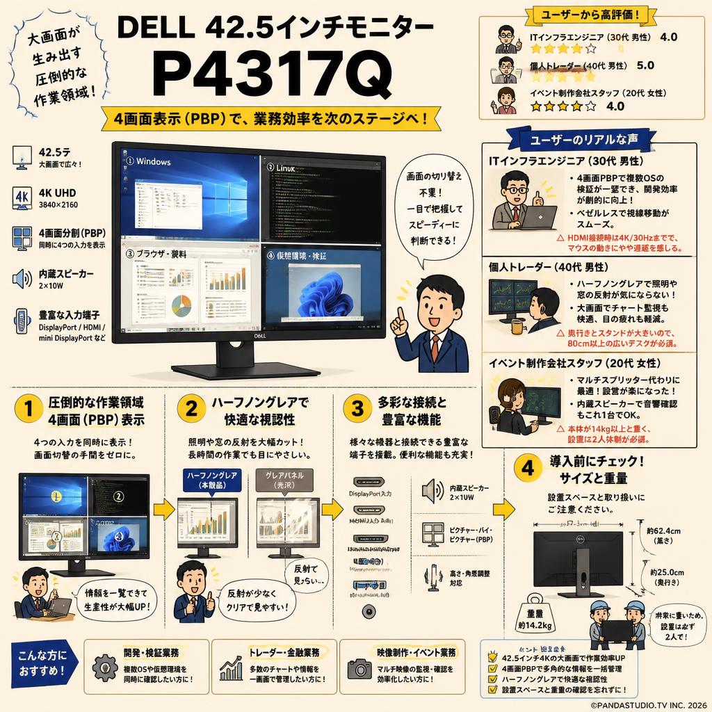 DELL 42.5インチモニター P4317Q インターネット上のお客様の声（評判）