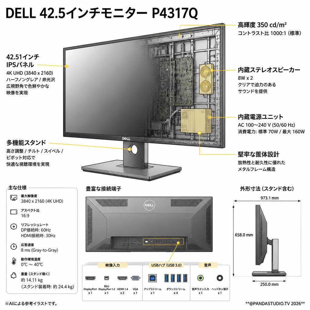 DELL 42.5インチモニター P4317Q スペック