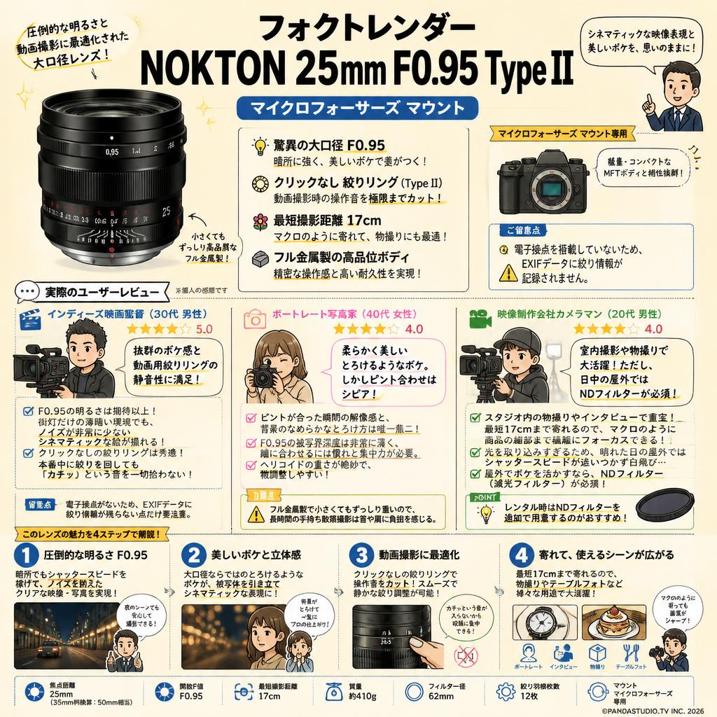 フォクトレンダー NOKTON 25mm F0.95 Type II マイクロフォーサーズ マウント インターネット上のお客様の声（評判）