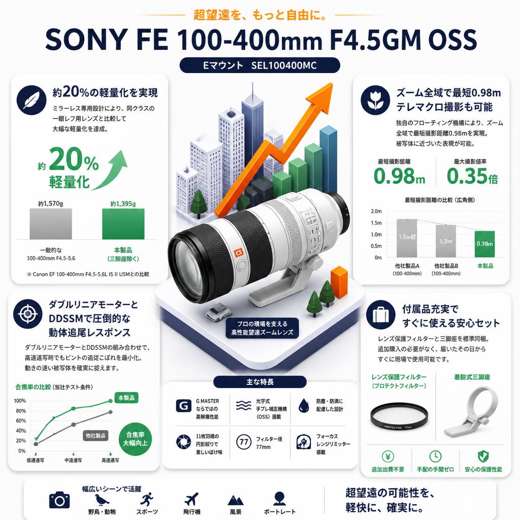 SONY FE 100-400mm F4.5 GM OSS  Eマウント SEL100400MC セールスポイント