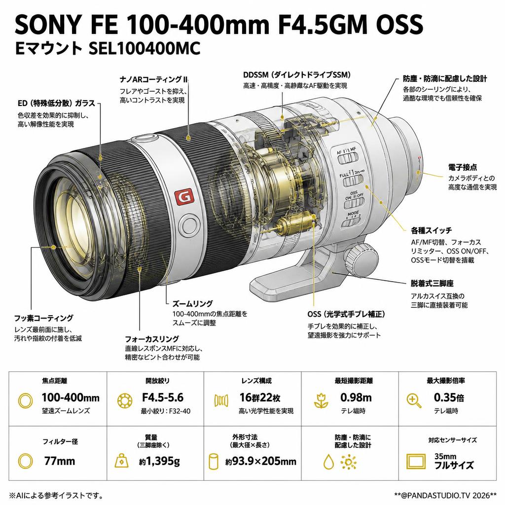 SONY FE 100-400mm F4.5 GM OSS  Eマウント SEL100400MC スペック