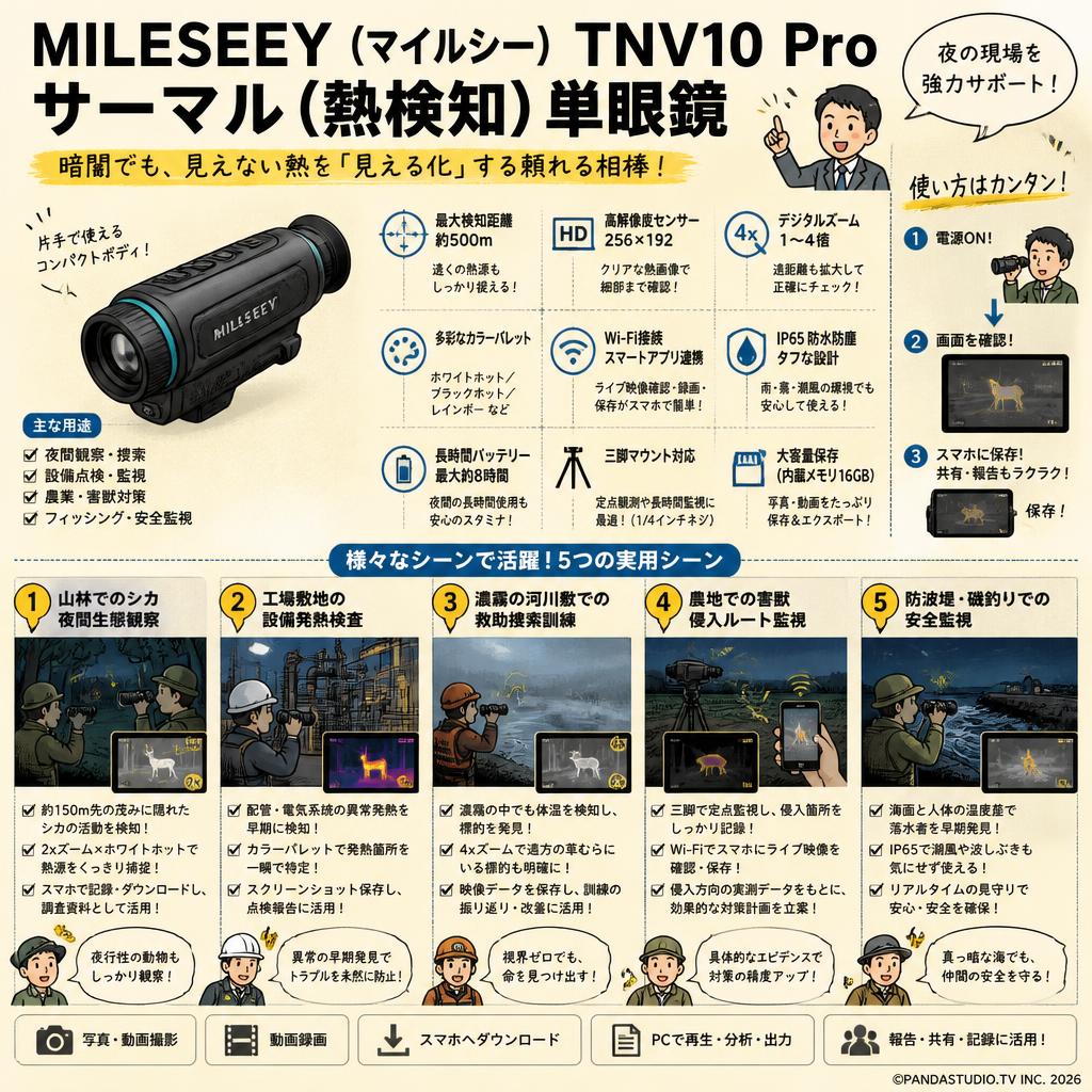 MILESEEY（マイルシー）TNV10 Pro サーマル (熱検知) 単眼鏡 用途