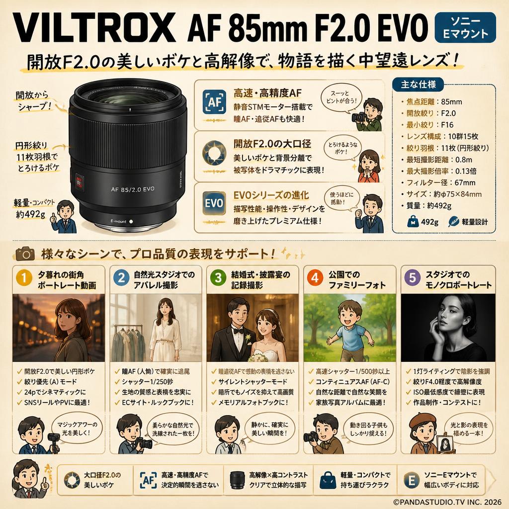 Viltrox AF 85mm F2.0 EVO ソニーEマウント 用途