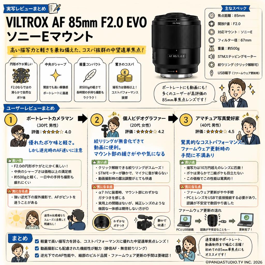 Viltrox AF 85mm F2.0 EVO ソニーEマウント インターネット上のお客様の声（評判）