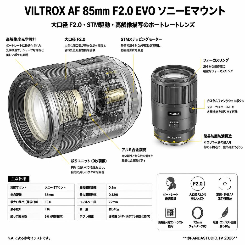 Viltrox AF 85mm F2.0 EVO ソニーEマウント スペック