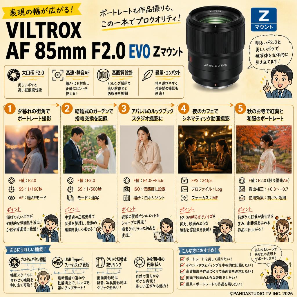 Viltrox AF 85mm F2.0 EVO Zマウント 用途