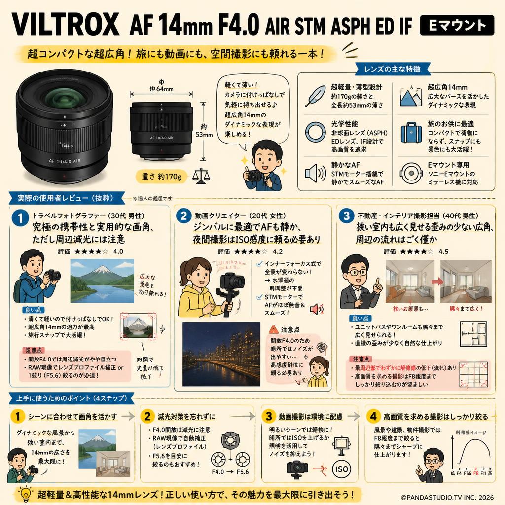 Viltrox AF 14mm F4.0 AIR STM ASPH ED IF  Eマウント インターネット上のお客様の声（評判）