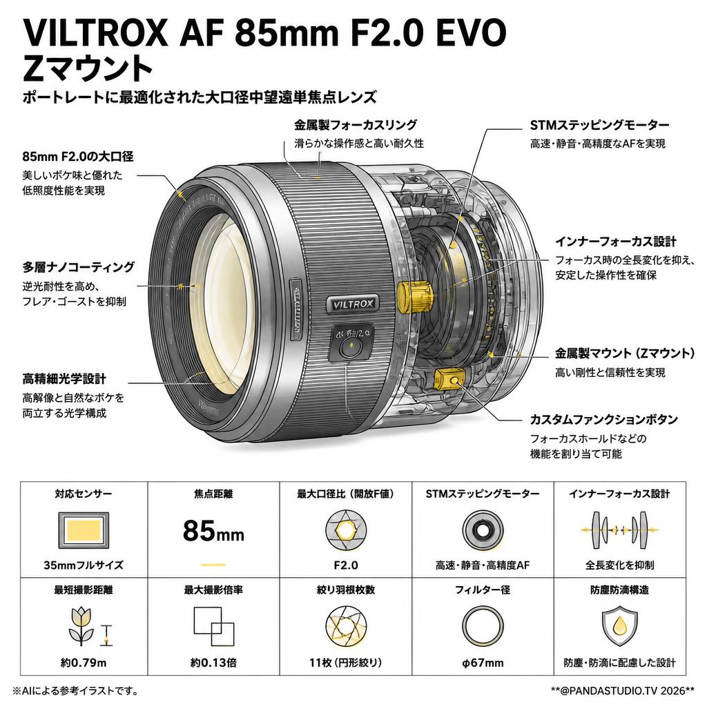 Viltrox AF 85mm F2.0 EVO Zマウント スペック