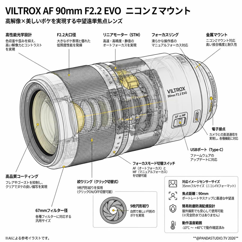 VILTROX AF 90mm F2.2 EVO  ニコンZマウント スペック