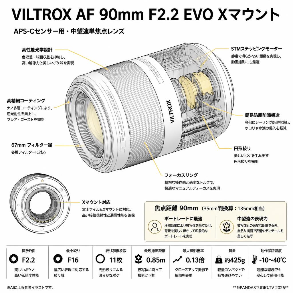 Viltrox AF 90mm F2.2 EVO Xマウント スペック