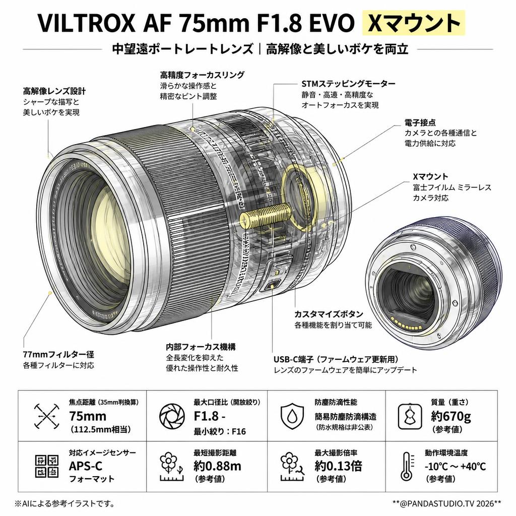 Viltrox AF 75mm F1.8 EVO Xマウント スペック