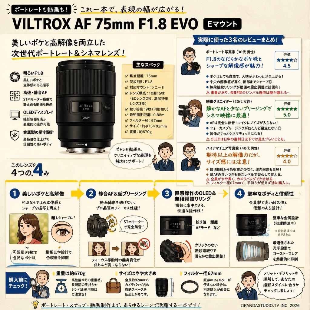 Viltrox AF 75mm F1.8 EVO  Eマウント インターネット上のお客様の声（評判）