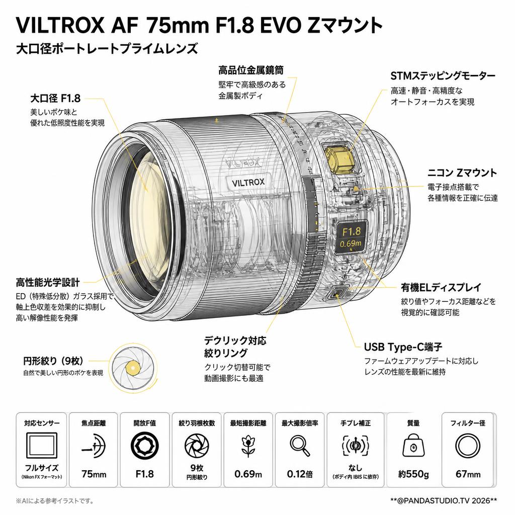 Viltrox AF 75mm F1.8 EVO Zマウント スペック