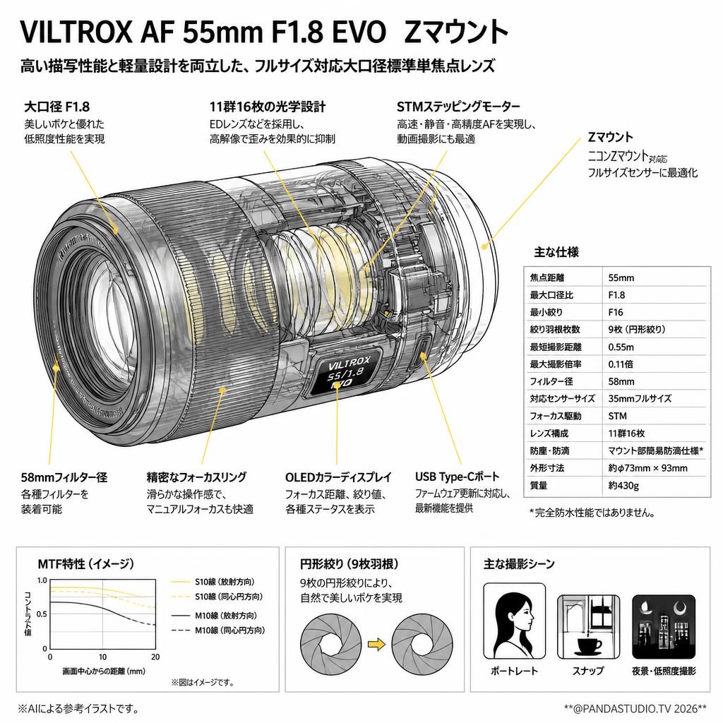 Viltrox AF 55mm F1.8 EVO  Zマウント スペック
