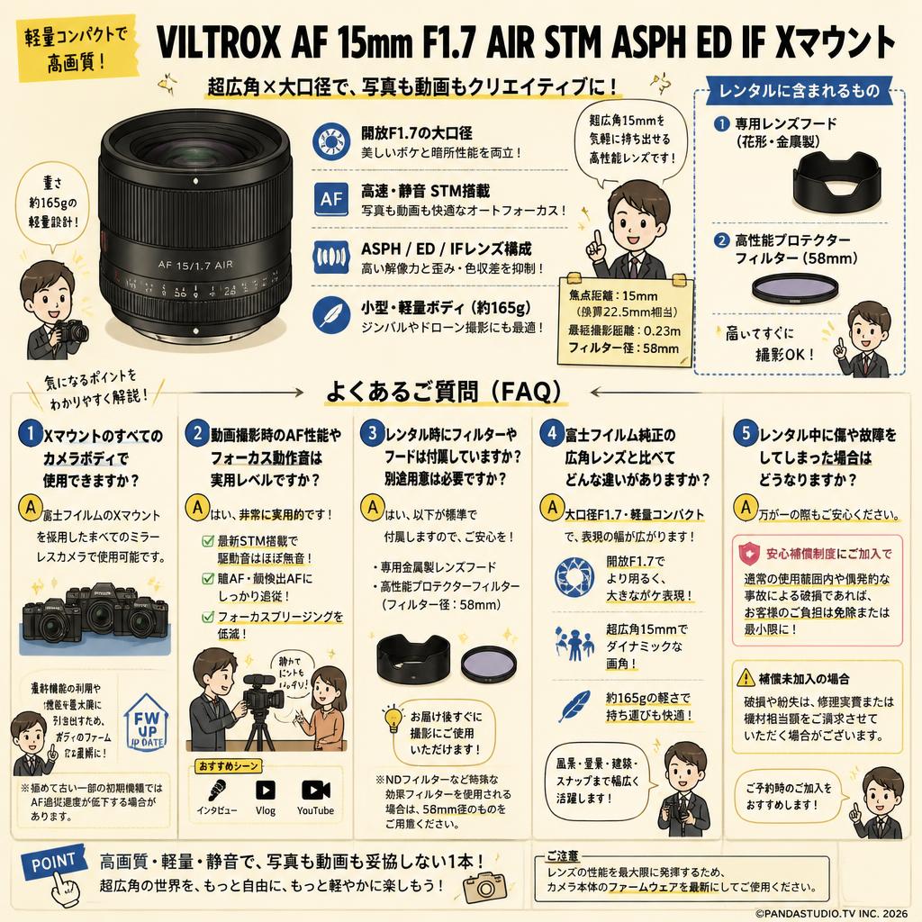 Viltrox AF 15mm F1.7 AIR STM ASPH ED IF Xマウント FAQ（よくある質問と答え）