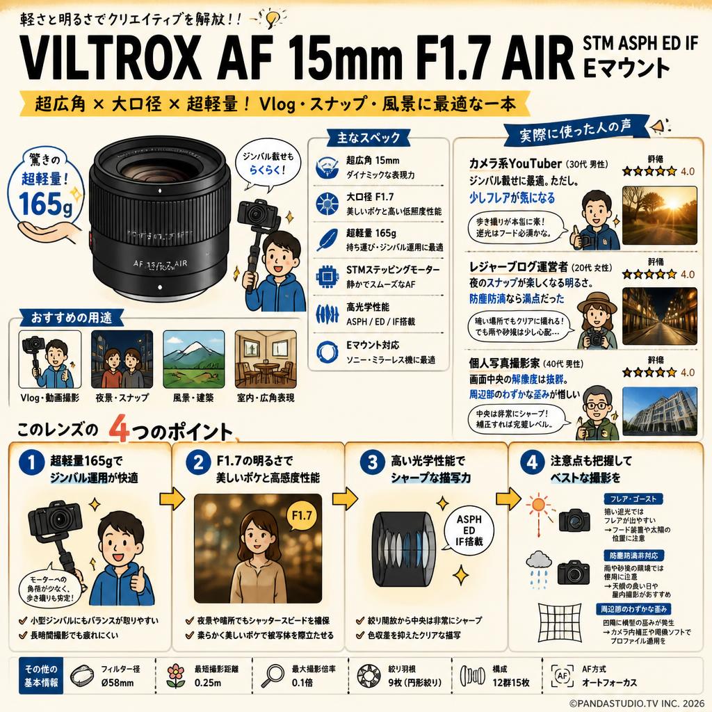 Viltrox AF 15mm F1.7 AIR STM ASPH ED IF Eマウント インターネット上のお客様の声（評判）