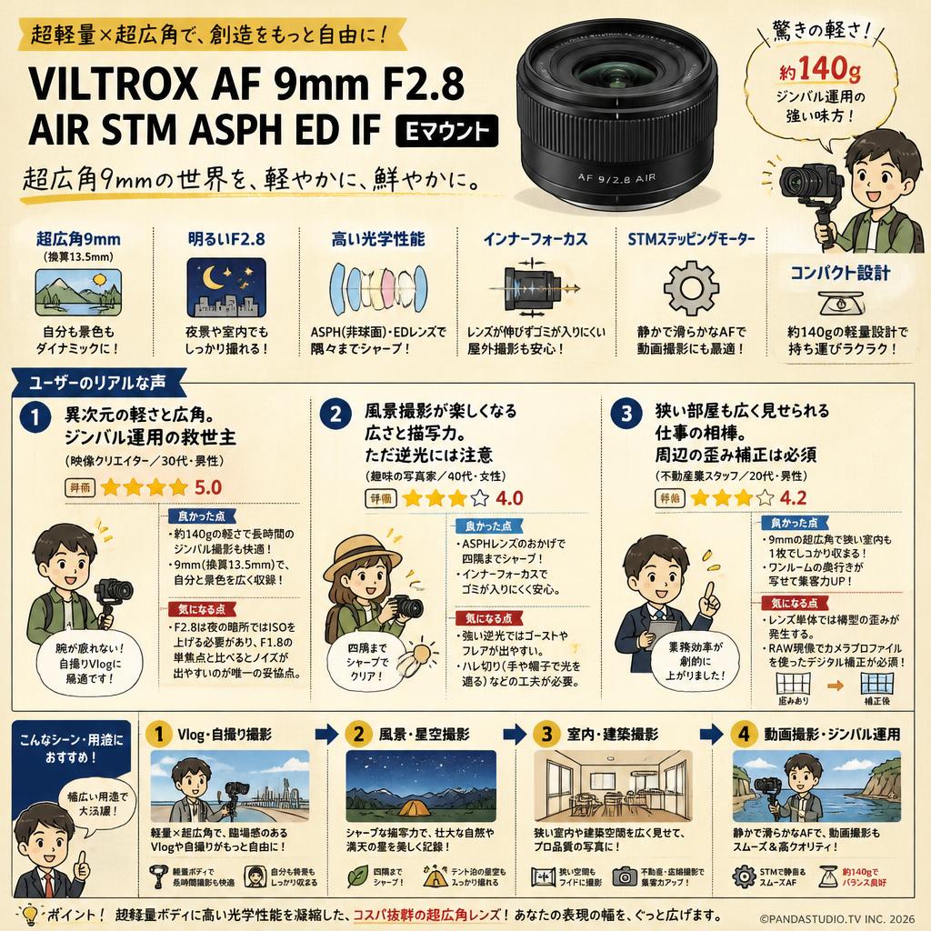 Viltrox AF 9mm F2.8 AIR STM ASPH ED IF Eマウント インターネット上のお客様の声（評判）