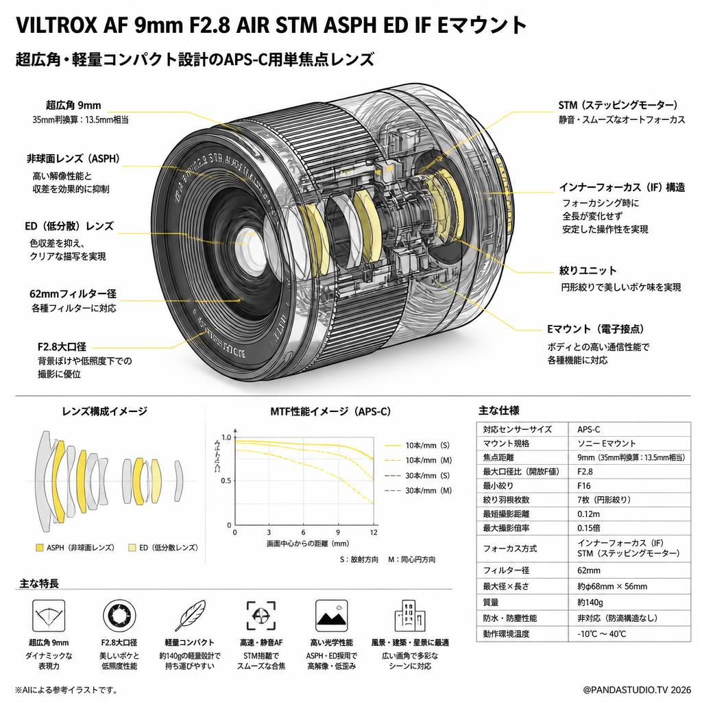 Viltrox AF 9mm F2.8 AIR STM ASPH ED IF Eマウント スペック