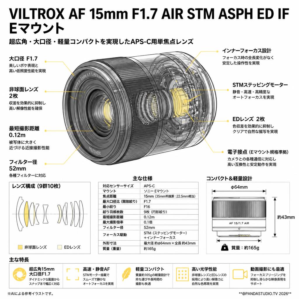 Viltrox AF 15mm F1.7 AIR STM ASPH ED IF Eマウント スペック