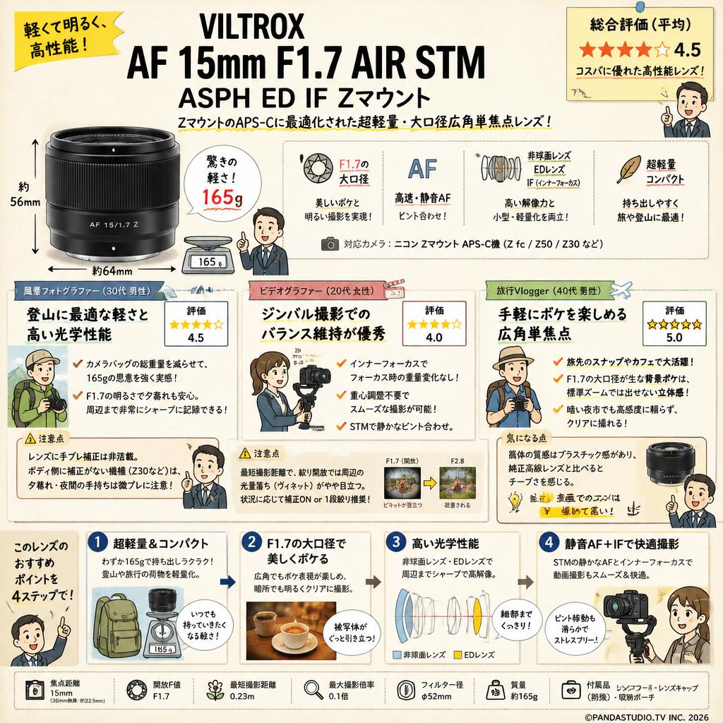 Viltrox AF 15mm F1.7 AIR STM ASPH ED IF Zマウント インターネット上のお客様の声（評判）