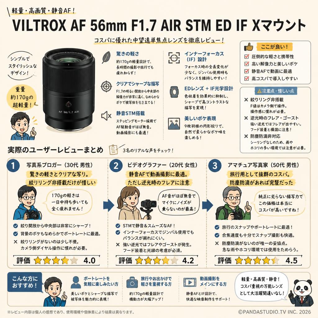 Viltrox AF 56mm F1.7 AIR STM ED IF Xマウント インターネット上のお客様の声（評判）