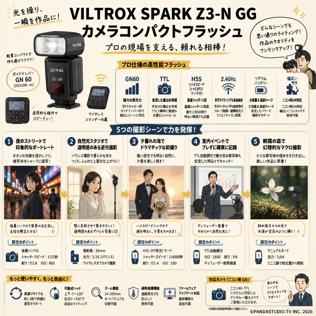 Viltrox Spark Z3-N GG カメラコンパクトフラッシュ 用途