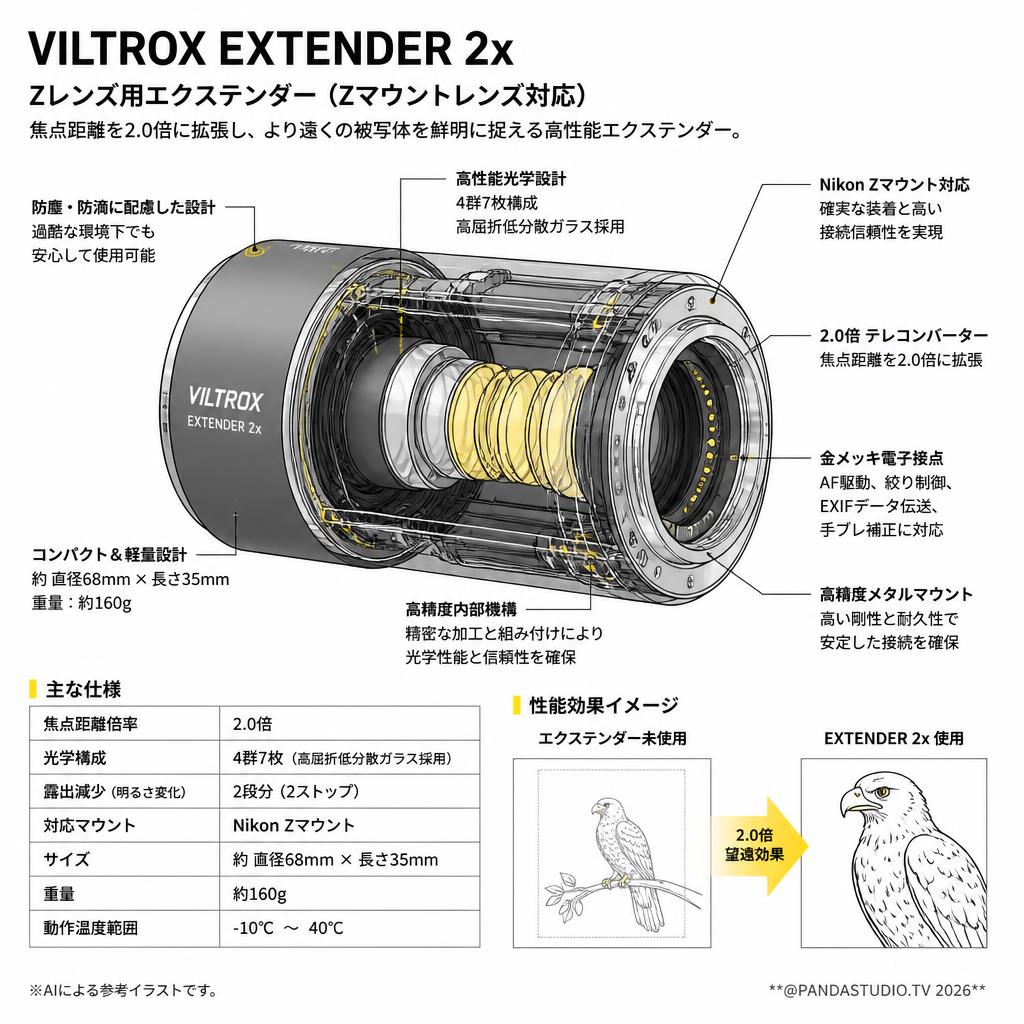 Viltrox EXTENDER 2x Zレンズ用エクステンダー（Zマウントレンズ対応) スペック