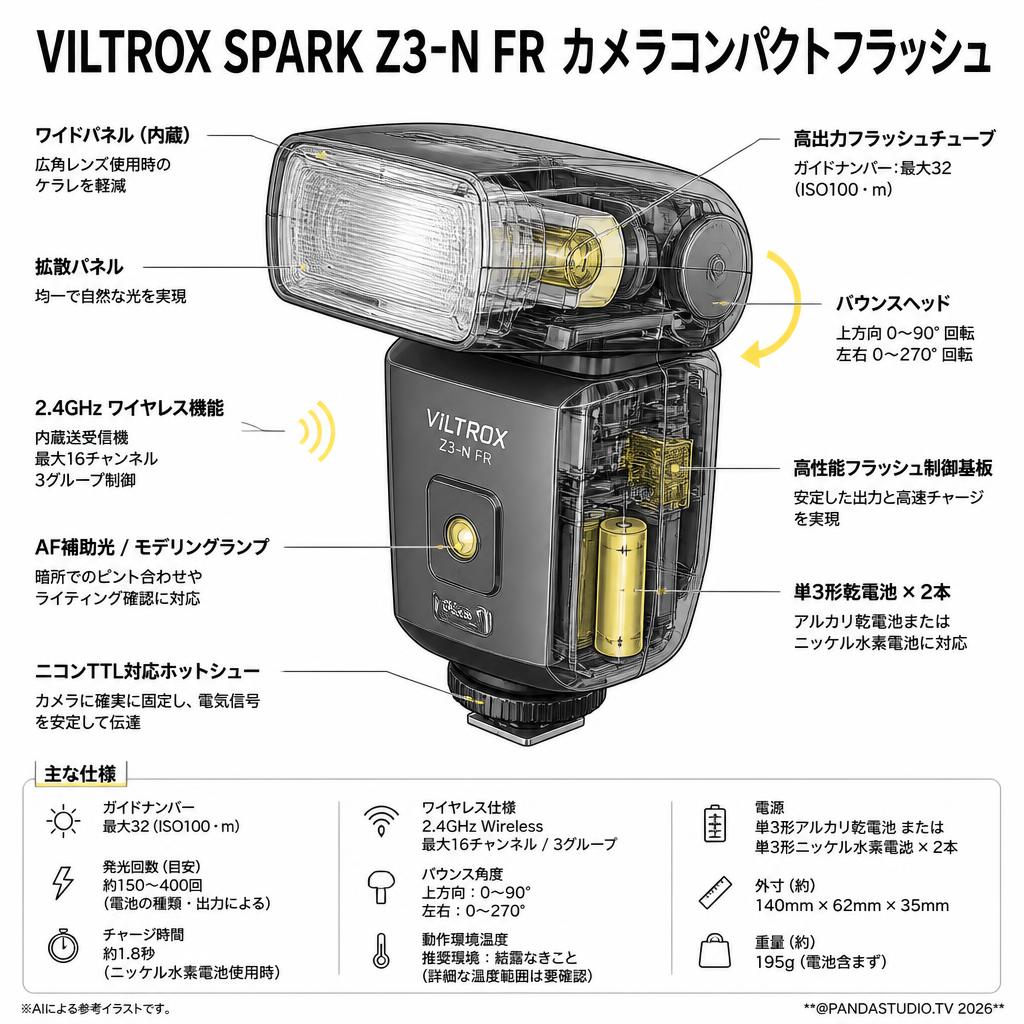 Viltrox Spark Z3-N FR カメラコンパクトフラッシュ スペック